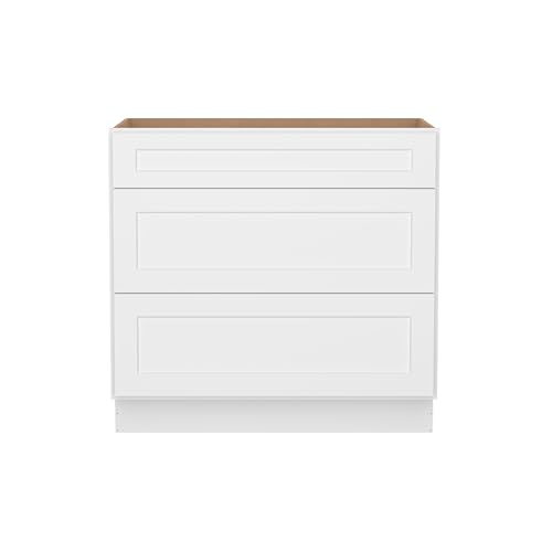 Image of Furinno Shaker Drawer Base Kitchen Cabinet with 3-Drawers, Ready to Assemble, 24 D x 36 W x 34.5 H, White