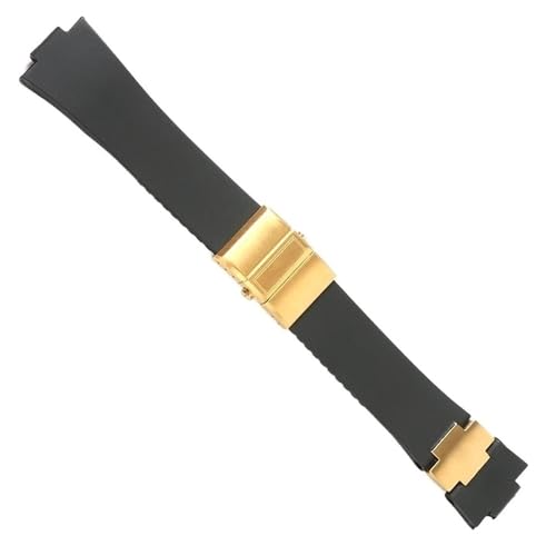 yapong Waterproof Rubber Watch Band For Ulysse-Nardin MARINE Watchstrap Man Sport Watchband Bracelet(Black gold set)