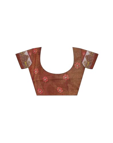 Image of SIRIL Women's Cotton Linen Kalamkari Printed Handloom Saree with Unstitched Blouse Piece