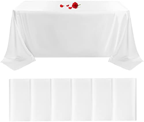 6 Packs White Satin Tablecloth ,Satin Table Overlay Cover 57'' x 108'' Rectangular Premium Bright Silk Washable Tablecloth Smooth Fabric Satin Tablecloth for Wedding Party Restaurant Table (White)