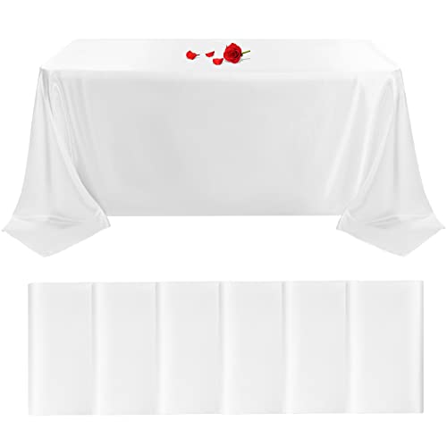 6 Packs White Satin Tablecloth ,Satin Table Overlay Cover 57'' X 108'' Rectangular Premium Bright Silk Washable Tablecloth Smooth Fabric Satin Tablecloth For Wedding Party Restaurant Table (White) #TOP2