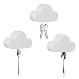 Besokuse 3pcs Magnetic Key Holders,Adhesive White Cloud Key Hanger Organizer,Keyring Keychains Hooks Racks,Fridge Wall Door Kitchen Decoration