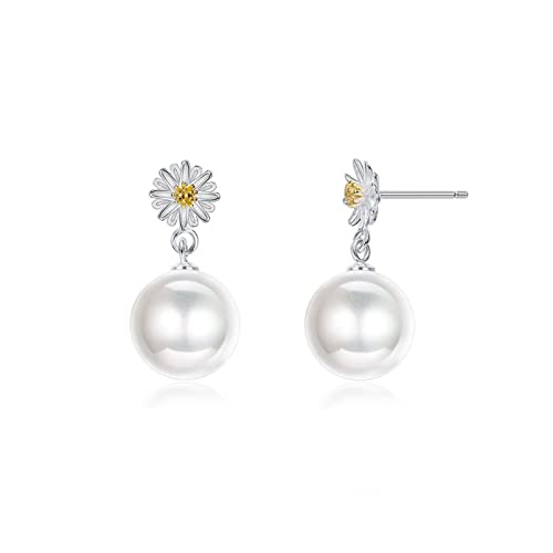Boucles d'oreilles 925 argent marguerite et perle élégante pour femme