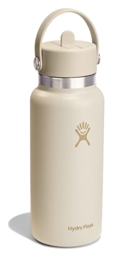 Image of Hydro Flask Water Bottle - Insulated Stainless Steel - Wide Mouth Flex Straw Lid, Non Spill, Leakproof and Refillable in 32 Oz Coconut Cream