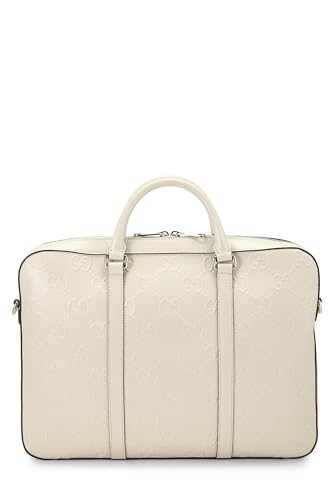 Pre-Loved White GG Embossed Leather Briefcase, White