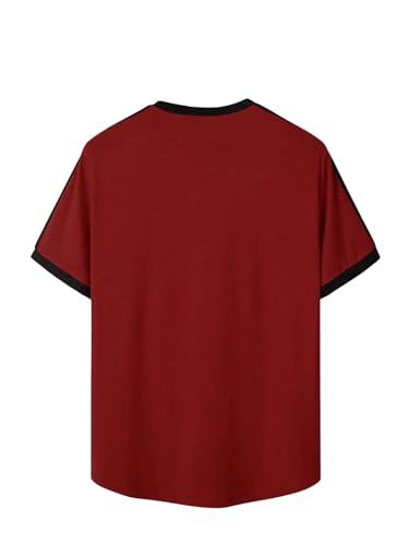 Soly Hux Men'S Crown Letter Print Striped Trim Tee Tops Short Sleeve Crew Neck Summer T Shirt Red And Black M thumb #3
