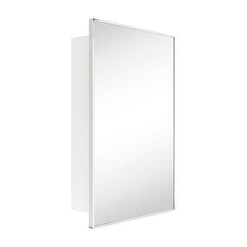 Image of TEHOME 20'' x 30'' Chrome Recessed and Surface Mount Bathroom Medicine Cabinet with Mirror Square Cornered Metal Framed Rounded Rectangle Medicine Cabinet Mirror