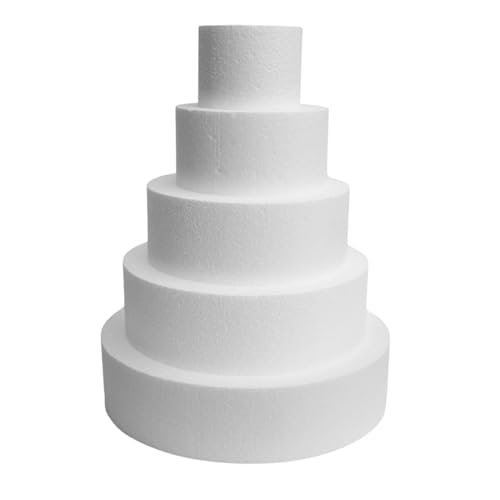 Cake Company Torten Dummy Set 5 Etagen | 25cm hohe, hochwertige Styropor Torte | Deko-Torte 30 x 25cm x 20cm x 15cm x 10cm - 5cm Höhe | weiß (5 Stöckig)