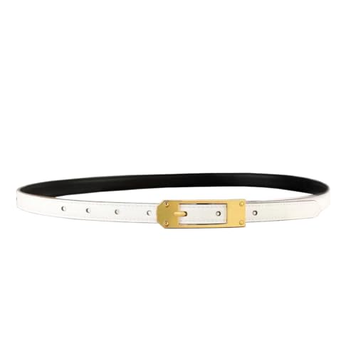 Yuangu Women Skinny Leather Belt for Jeans Pants Dresses Ladies Fashion Waist Belt with Gold Buckle (White Gold, 102cm/Fit Waist 25