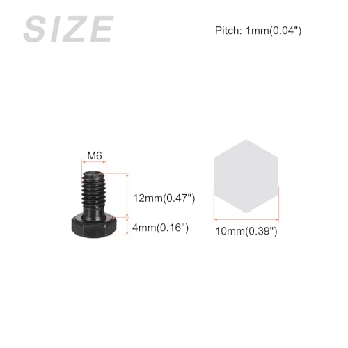 Image of METALLIXITY Hex Bolts (M6-1x12mm) 25Pcs, 12.9 Grade Carbon Steel Fully Threaded Black Oxide, Coarse Thread UNC Hex Head Screw Bolt - for Mechanical Repair