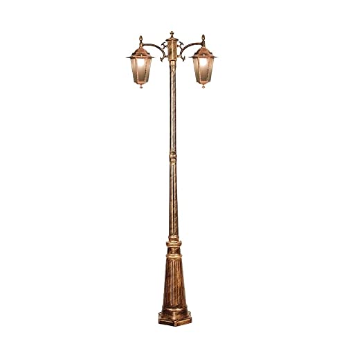 TBLOTYD Lights Outdoor European Landscape Lights Floor-Standing Lights High Pole 2-Headed LED Column Lantern Outdoor Waterproof Streetlight Retro Patio Glass Lantern Co,Height 200cm