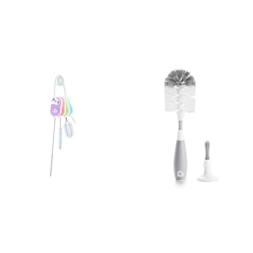 Image of Munchkin® Details™ Bottle and Cup Cleaning Brush 4 Piece Set with Key Ring & Bristle™ Bottle Brush, Grey