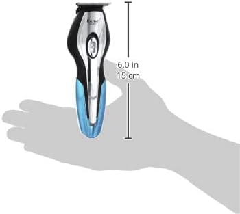 KEMEI KM-5031 trimmer held in hand showing 15 cm length