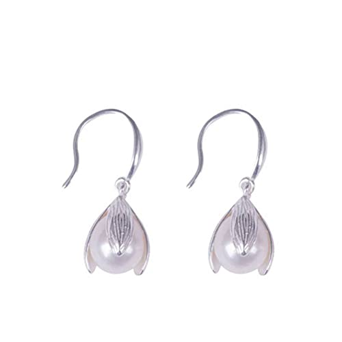 Boucles d'oreilles S925 tulipe fleur argent perle d'eau douce style rétro chic