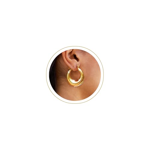Tewiky Chunky Gold Earrings for Women, 14k Gold Plated Small Gold Hoop Earrings Hypoallergenic Oval Hoop Earrings for Women Trendy Fashion Jewelry Gifts