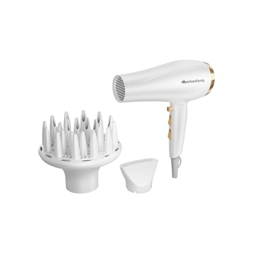 Melchioni Ready GOLD STYLE NEW, Phon Capelli, Diffusore Capelli Ricci, Asciugacapelli con Motore DC, 2200W, 2 Velocità, Phon Professionale, 3 Impostazioni di Temperatura, Concentratore d'aria