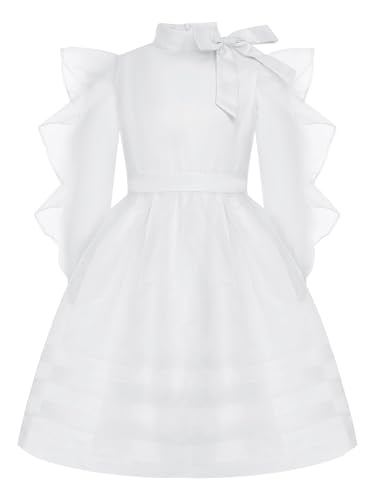 Kid Girl Long Sleeve Midi Flower Girl Dress A-line Princess Pageant Gown Wedding Party Dress3