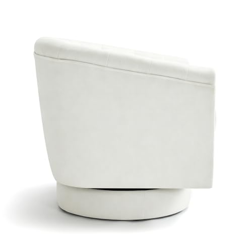 Image of Swivel Barrel Accent Chair, Living Room Arm Chair, Set of 1, White | Round Chenille Modern Upholstered Comfty Reading Nook Chairs for Bedroom, Small Club Armchair, Single Sofa Side Chair