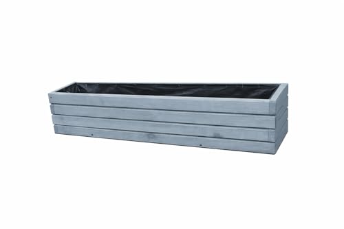 FKL DESIGN Home Deco Pflanzkasten Holz 100 cm – Blumenkasten Balkon & Terrasse, Pflanzkübel Flach Wetterfest, Kräuterbeet Garten (D2 Grau)