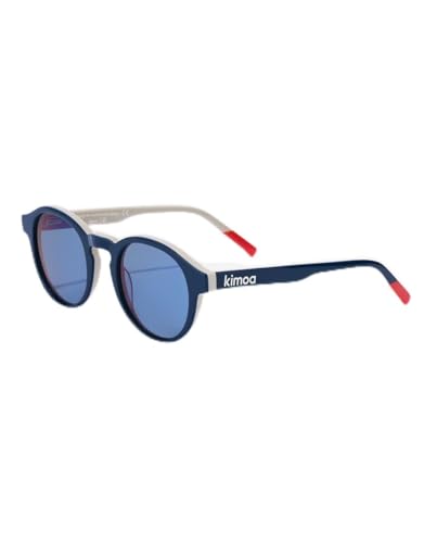 KIMOA - Gafas de Sol Redondas - Gafas de sol hombre Polarizadas - Gafas de Sol Mujer Polarizadas - Talla Única - Gafas Redondas Azul/Beige - Lentes Espejo REVO Azul Eléctrico - 100% Bio Acetato