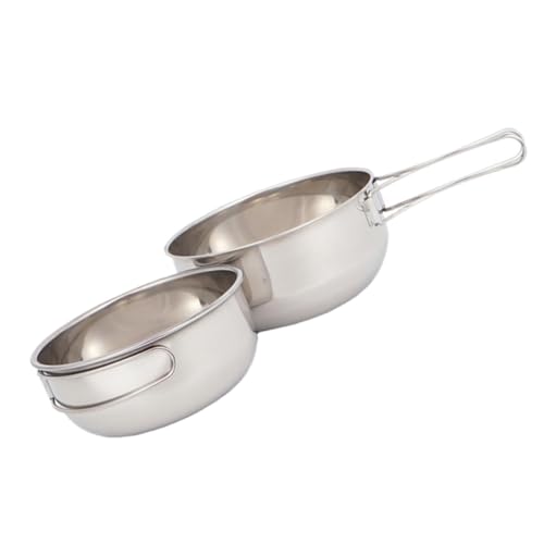 SUPVOX Stainless Steel Bowl Set 2 Folding Bowls with Mesh Storage Bag Ideal for Camping Hiking and Outdoor Activities