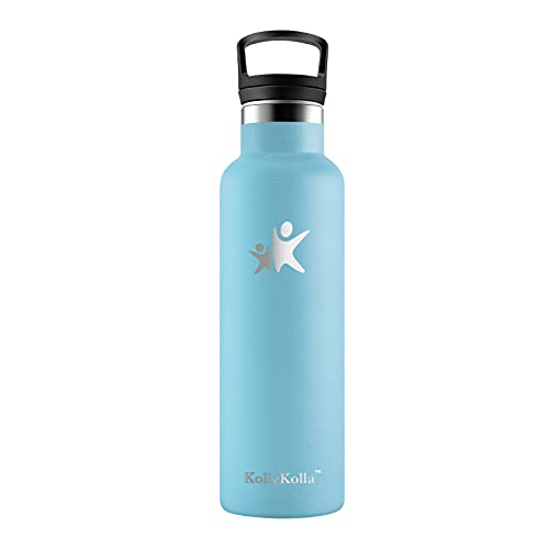 KollyKolla Botella de Agua Acero Inoxidable, Termo Sin BPA Ecológica Reutilizable, Botella Termica con Pajita y Filtro, Water Bottle para Niños & Adultos, Deporte, Oficina, Yoga, (350ml Azul Cielo)