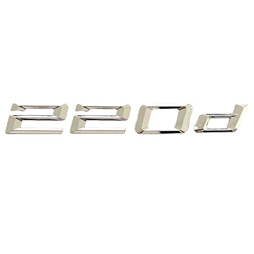 Emblema 220d, Insignia 220d, Adhesivo 220d, Pegatina 220d, Adhesivo para Maletero, Emblema para Maletero Coche, Compatible con BMW. Plástico, 170 x 20 mm, Plateado