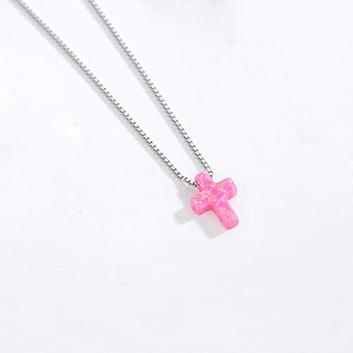 BIOLIVING Neue Frauen-Kreuz-Opal-Halskette Aus Echtem 925er Sterlingsilber Blauer Stein-Kreuz-Charme-Opal-halsketten-rosenkranz