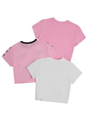 Image of RoseSeek Girl's Shirts 3 Packs Star Butterfly Graphic Tees Crew Neck Short Sleeve T Shirt Casual Tops