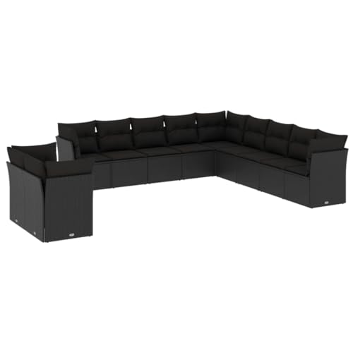 Genérico Set de sofás de jardín 11 pzas y Cojines ratán sintético Negro,Mobiliario,Muebles de jardín,Conjuntos de jardín,Negro,88.9 kg,3217875