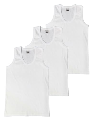 ALYA UNDERWEAR Camiseta Interior para Niños%100 Cotton, Rib Fabric, Paquete de 3 (3 Piezas Blancas, 7-8 Años)