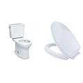 TOTO Drake Two-Piece Round 1.28 GPF Universal Height TORNADO FLUSH Toilet with CEFIONTECT & Transitional SoftClose SS114#01 Elongated Soft Close SEAT, Cotton White