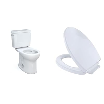 TOTO Drake Two-Piece Round 1.28 GPF Universal Height TORNADO FLUSH Toilet with CEFIONTECT & Transitional SoftClose SS114#01 Elongated Soft Close SEAT, Cotton White