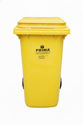 Image of Prima Plastic Manual-Lift Garbage Waste Dustbin with Wheels 240 Ltr Yellow