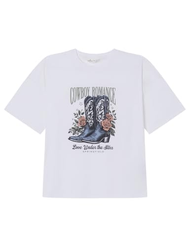 Springfield Short Sleeve T-Shirt with Graphic Front Back Camiseta De Manga Corta, Marrón, S Mujer