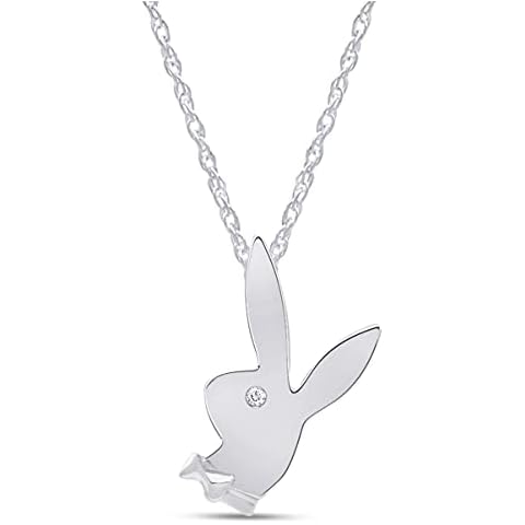 Wishrocks Round Cut White Cubic Zirconia Playboy Bunny Pendant Necklace in 14k Gold Over Sterling Silver Along with 18" Silver Chain, Metal, Cubic Zirconia Cover