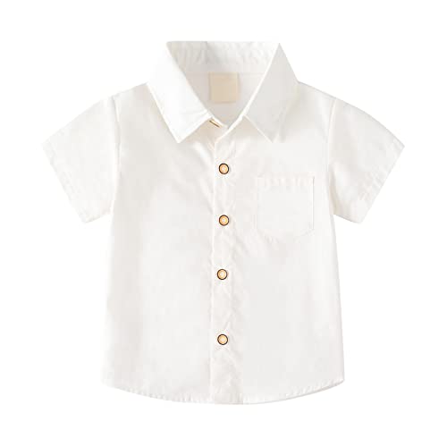 Toddler Boys Buttons Shirt Solid Short Sleeve Collar Neck Tops with Pocket Baby Kids Summer Lightweight Casual Clothes