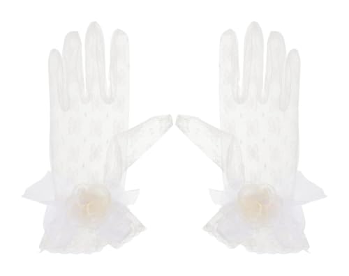 Guantes de dedo encaje blanco para mujer con manga larga elegante