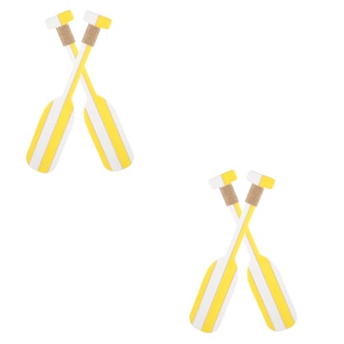 Décoration de pagaie vintage en bois avec LED jaune | Lot de 4 ornements