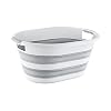 Katlanabilir Çamaşır Sepeti, Gri Beyaz, Plastik, Ergonomik Tutamaçlar, Modern Tasarım (25 Litre)