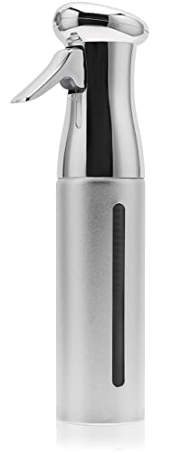 Salon Style Hair Spray Misting Bottle, Fine Mist Continuous Spray Bottle, 10 Oz Shiny Aerosol Free Water Mister for hairstyling, Cleaning Solutions Dispensing - Silver