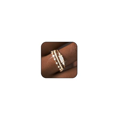 Long tiantian 3PCS Dainty Gold Rings Index Finger Rings for Women Non Tarnish Stackable Gold Rings Set Statement Promise Wedding Bands Engagement Rings Size 5 6 7 8 9 10