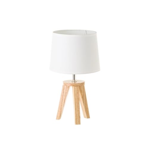 LOLAhome - Lámpara de mesita nórdica de madera de roble beige de Ø 19x33 cm. Estilo trípode con pantalla blanca, ideal para iluminar con suavidad y crear un ambiente relajante en el hogar.