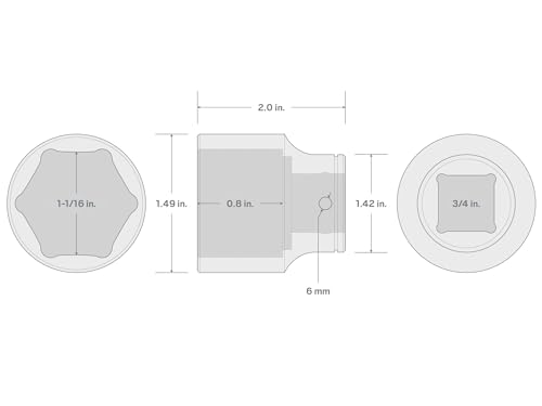 Image of TEKTON 3 /4 Inch Drive x 1-1 /16 Inch Shallow 6-Point Socket | SHD32027