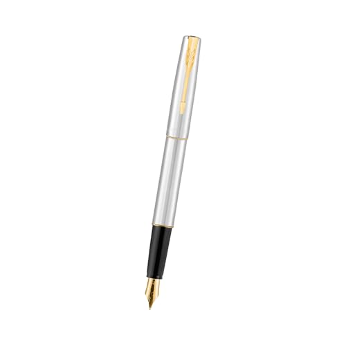 Parker Frontier Stainless Steel Gold Trim Fountain Pen | Corporate Gift | Ideal For Professional Use