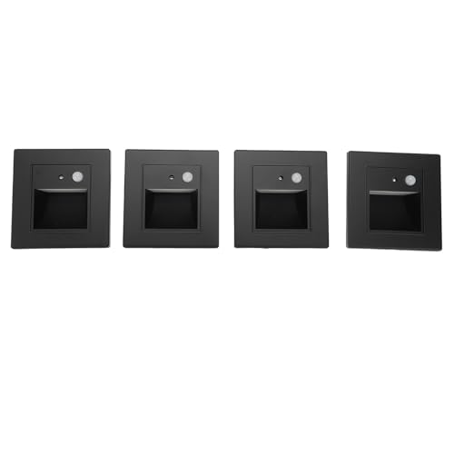 Motion Sensor Step Lights, 4 Pieces Intelligent Induction Bedroom Sensor Night Light Soft Lighting Professional Flame PC for Stairs for Bedroom (Black)
