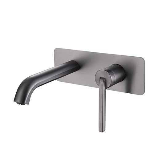 ASBEQUZBE Grifo Monomando de latón para Lavabo de baño, con 2 Orificios para grifería, para Montaje en Pared, con Agua fría y Caliente, Color Gris Stabilize