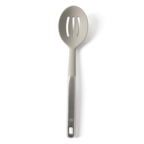 Image of Calphalon Prime Slotted Spoon Skimmer, Stainless Steel Slotted Spoon, Straining Spoon with Taupe Silicone Head, Heat-Resistant Nonstick-Safe Kitchen Tool