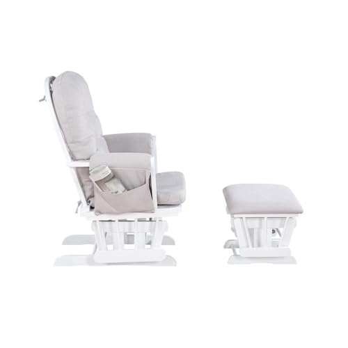 Image of Suite Bebe Mason Nursery Rocking Chair with Ottoman, Wooden Glider for Baby Nursing, Smooth Gliding Rocker, White and Woven Gray