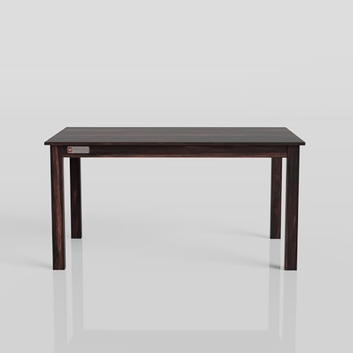 Image of DRIFTINGWOOD Tiya Dining Table 4 Seater | Four Seater Dinning Table with 4 Chairs in Green Cushions for Home | Rosewood, Wanlut Finish, Self Assembly(DIY)